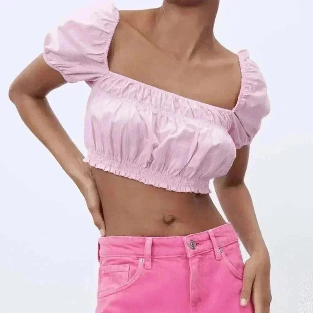 Zara gingham  puff sleeve crop top M coquette cowgirl